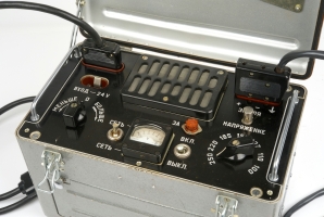 Close-up of the front panel with the two main cables connected